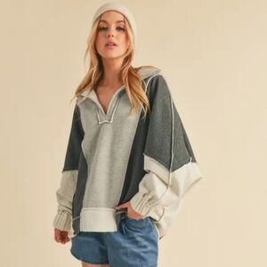 Lallie Oversized Slate Gray  V-neck Sweatshirt Small,Med,Large AEMICO  NWT$148